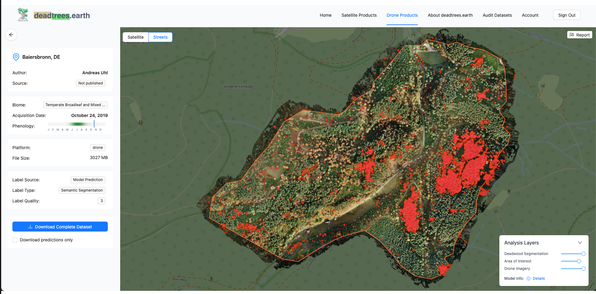 geosense deadtrees.earth Plattform zur KI-basierten Waldzustandserfassung